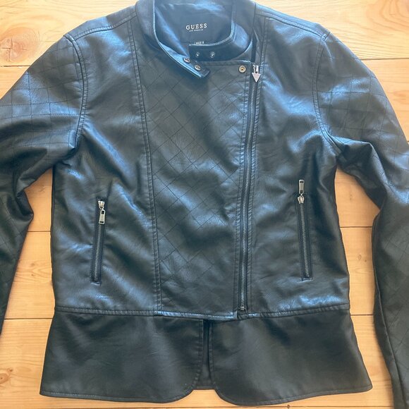 Women's S Black Faux Leather Jacket Asymmetrical Zipper GUESS - Picture 1 of 6